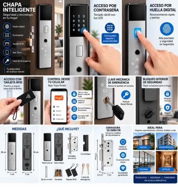 Cerradura Inteligente Digital Chapa Puerta Huella Tarjeta Contraseña App Tuya  K49 - imagen 4