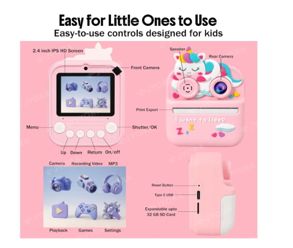 Cámara instantánea para niños con pantalla de 2,4 pulgadas, 48 ​​MP, vídeo 1080p KIDS NIÑOS S2  - imagen 3