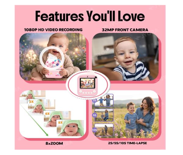 Cámara instantánea para niños con pantalla de 2,4 pulgadas, 48 ​​MP, vídeo 1080p KIDS NIÑOS S2  - imagen 6