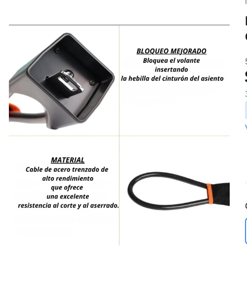 Bloqueo Volante Guaya Seguro Cinturón De Seguridad Antirrobo L101 - imagen 3