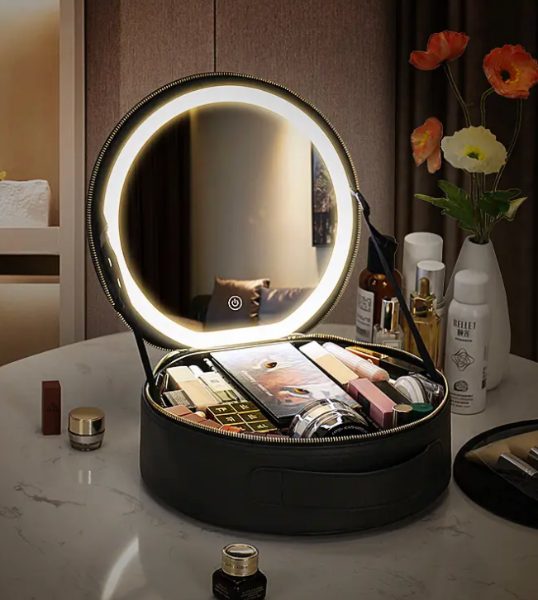 Bolsa De Maquillaje Redonda De Gran Capacidad Con Espejo YB-032 - imagen 2