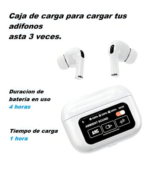 Audífonos Bluetooth Con Pantalla Inalámbricos Blancos Agregar a favoritos tipo iphone sin cancelacion de ruido A9  - imagen 4