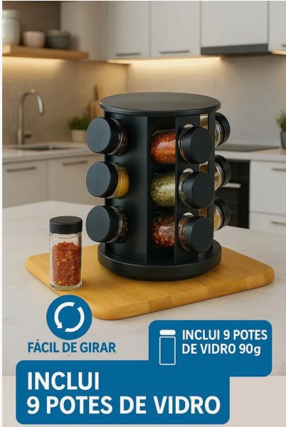 Condimento Giratorio Bhbh Porta 9 Potes Vidrio condimentero especiero TL-9PCS - imagen 2