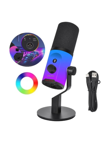 Microfono de escritorio dinámico RGB USB/XLR para podcasting, grabación, juegos y transmisión en vivo ZX-777