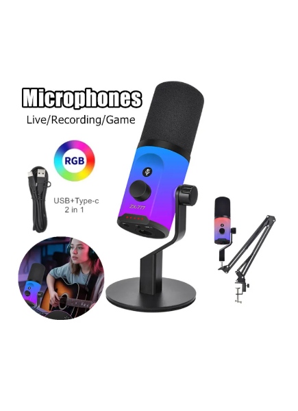 Microfono de escritorio dinámico RGB USB/XLR para podcasting, grabación, juegos y transmisión en vivo ZX-777 - imagen 3