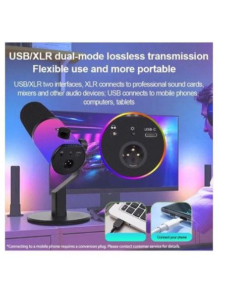 Microfono de escritorio dinámico RGB USB/XLR para podcasting, grabación, juegos y transmisión en vivo ZX-777 - imagen 5