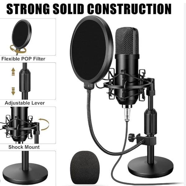 Microfono USB Estudio Grabación Mic Kit,192KHz/24bits NLL Condensador PC Mics, Plug & Play Podcast Mic con Escritorio 192k - imagen 2