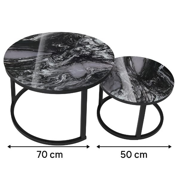 mesa decorativa doble para sala en vidrio templado y estructura metalica negra medidas 70 cm y 50 cm YZ090 - imagen 2