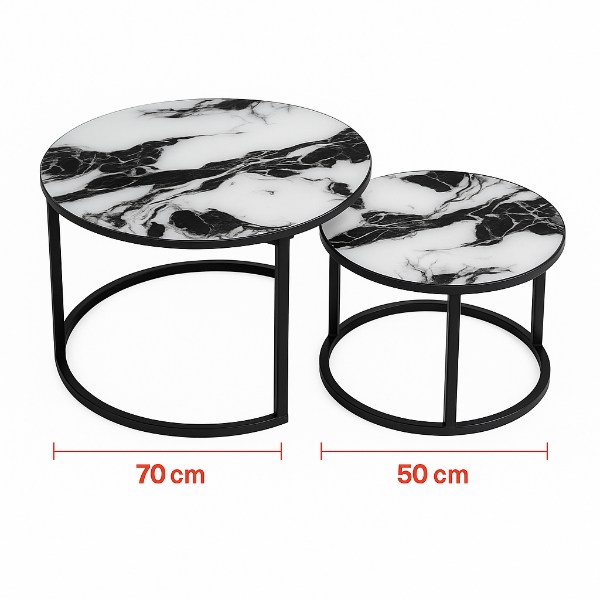mesa decorativa doble para sala en vidrio templado y estructura metalica negra medidas 70 cm y 50 cm YZ113 - imagen 2