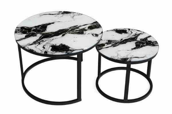 mesa decorativa doble para sala en vidrio templado y estructura metalica negra medidas 70 cm y 50 cm YZ113 - imagen 3