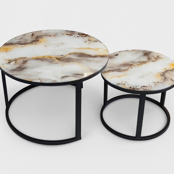 mesa decorativa doble para sala en vidrio templado y estructura metalica negra  medidas 70 cm y 50 cm YZ109 - imagen 2