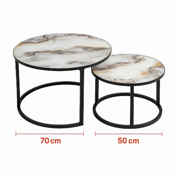 mesa decorativa doble para sala en vidrio templado y estructura metalica negra  medidas 70 cm y 50 cm YZ109 - imagen 3