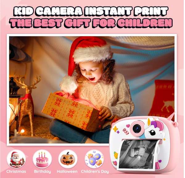 Camara de impresión instantánea para niños con cubierta de silicona de 2.4 pulgadas doble lente 1172-2 rosada    AM-300 - imagen 5