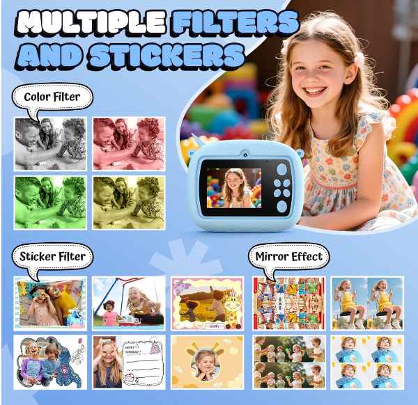 Camara de impresión instantánea para niños con cubierta de silicona de 2.4 pulgadas doble lente 1172-2 rosada    AM-300 - imagen 11