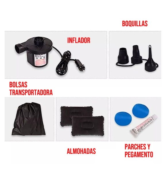 Colchon Inflable Para Autos 2 Almohadas Compresor JG316 - imagen 3