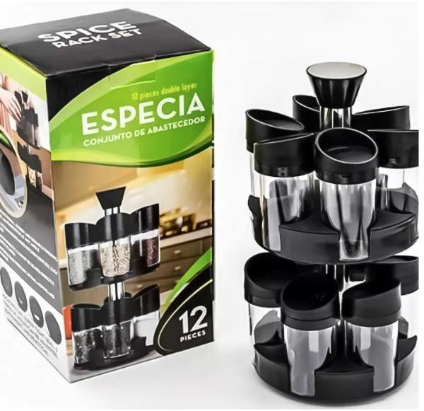 Especiero Condimenteros 2 Niveles Set 12 Envases Giratorio OT-025S