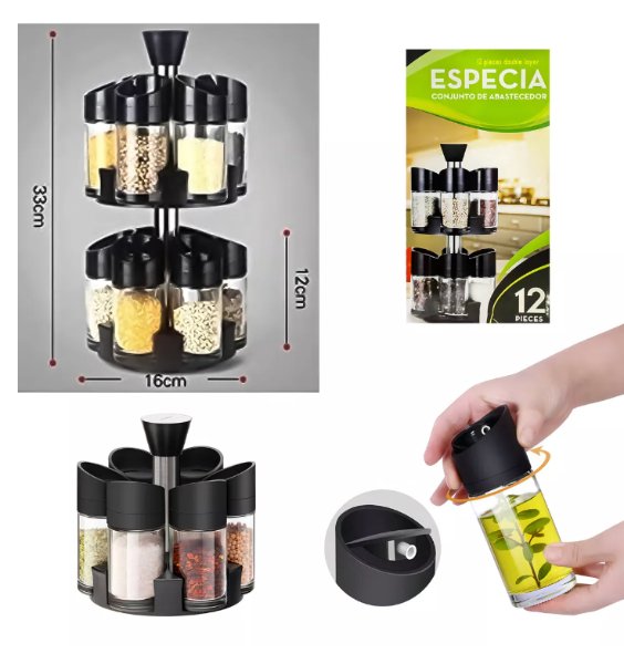 Especiero Condimenteros 2 Niveles Set 12 Envases Giratorio OT-025S - imagen 4