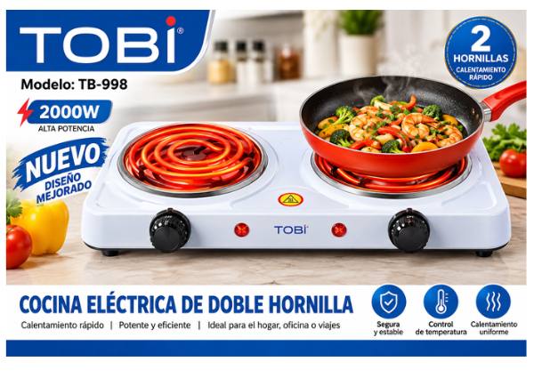  cocina eléctrica portátil de doble hornilla TOBI (modelo TB-998)