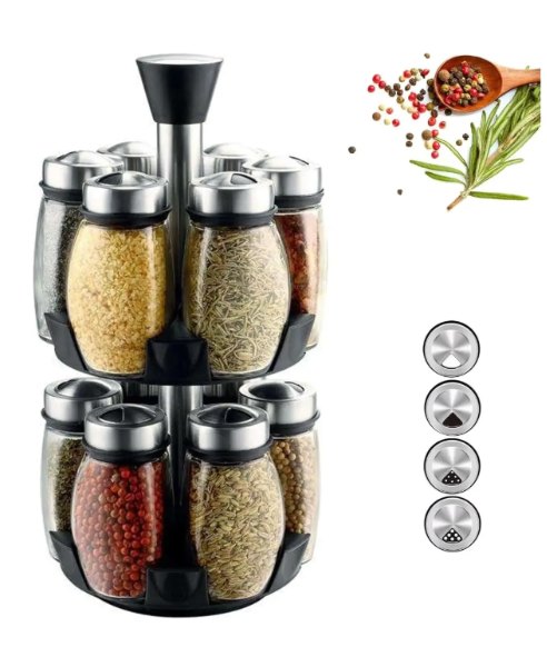 Set Especiero Condimentero En Vidrio X12 Frascos Giratorio OT-107S