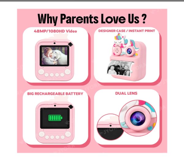 Cámara instantánea para niños con pantalla de 2,4 pulgadas, 48 ​​MP, vídeo 1080p KIDS NIÑOS S2  - Imagen 4