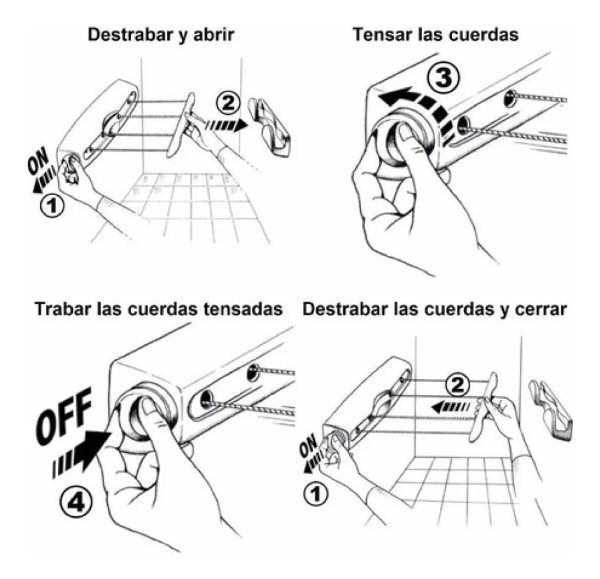 Tendedero Extensible Retráctil Para Ropa 4 Cuerdas De Pared-KAQQ-5860 - Imagen 3