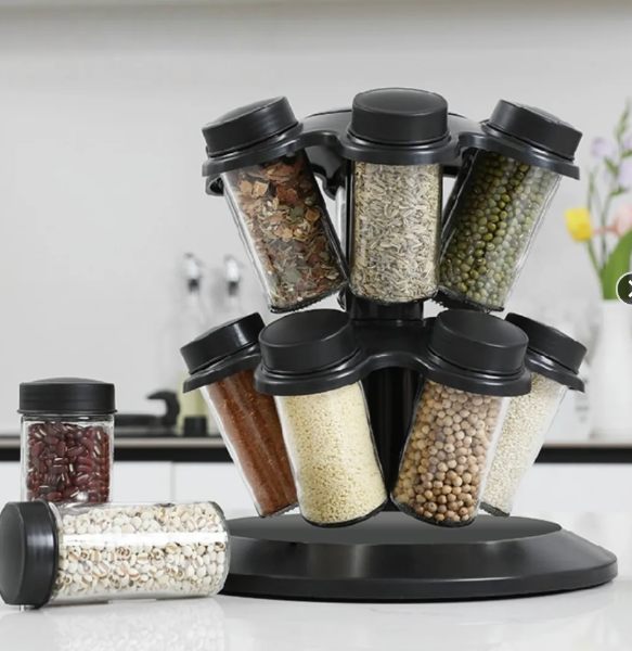 Organizador Giratorio Para Especias Con 12 Frascos De Vidrio Base 360° Cocina Compacta SR-12C - Imagen 4
