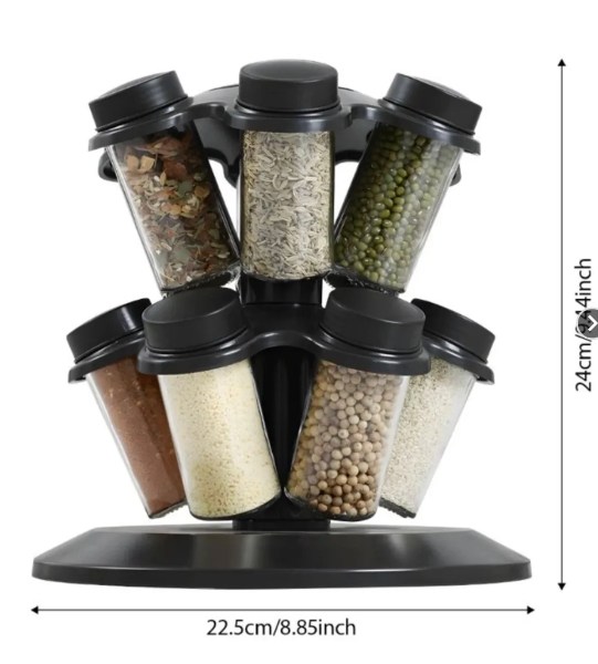 Organizador Giratorio Para Especias Con 12 Frascos De Vidrio Base 360° Cocina Compacta SR-12C - Imagen 5