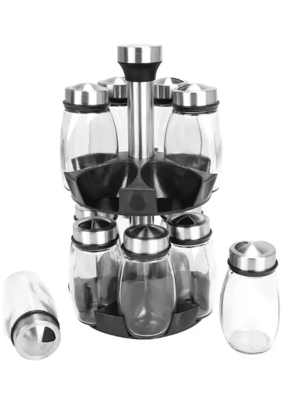 Set Especiero Condimentero En Vidrio X12 Frascos Giratorio OT-107S - Imagen 3