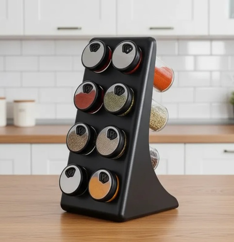 Especiero Organizador Cocina Vidrio Tapa Metálica 8 Frascos OT-021 - Imagen 3