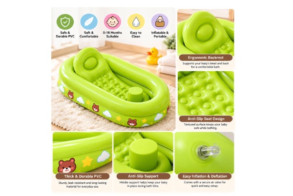 Bañera inflable con respaldo acolchado y asiento de apoyo, bañera portátil ICB-2 - Imagen 3