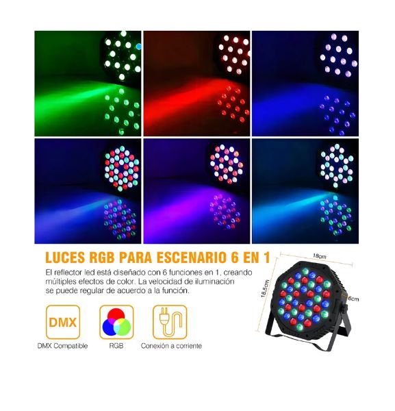 Luz de escenario LED tacho par Genérica 18 Leds luces color colorful XKL-A4 - Imagen 3