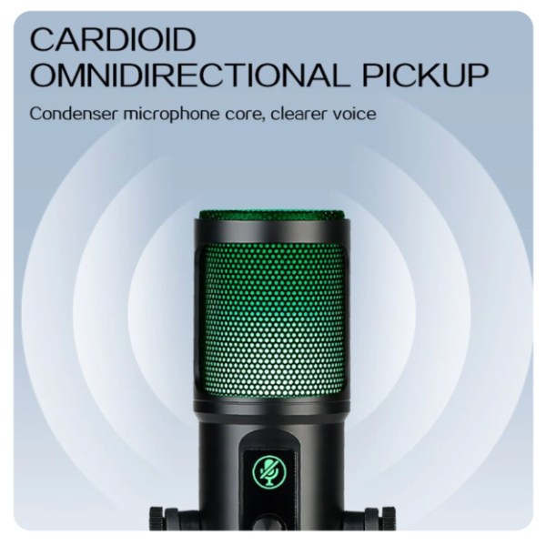Microfono Profesional Condensador Omnidireccional Usb Luz Color Negro ZX-776 - Imagen 5