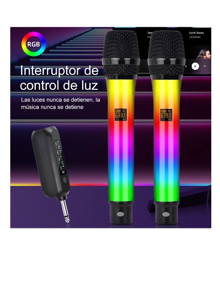 Microfono Koraoke Inalámbrico Recargable De 2,4g Con Luz Rgb WX-82 - Imagen 2