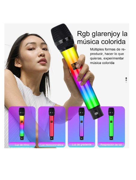 Microfono Koraoke Inalámbrico Recargable De 2,4g Con Luz Rgb WX-82 - Imagen 4