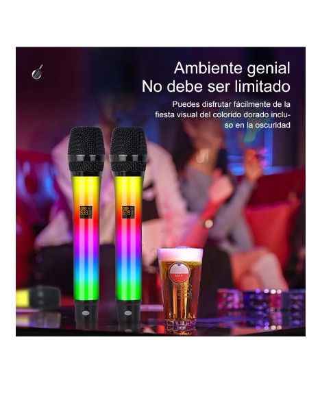 Microfono Koraoke Inalámbrico Recargable De 2,4g Con Luz Rgb WX-82 - Imagen 5