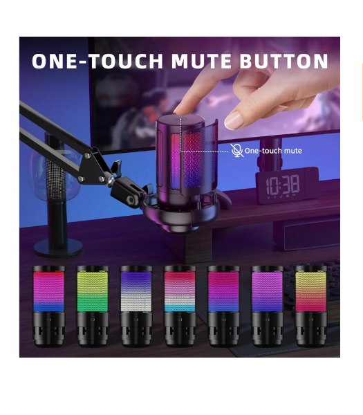 Microfono Usb Condensador Para Juegos Con Rgb Y Silenciamien  T10 - Imagen 3