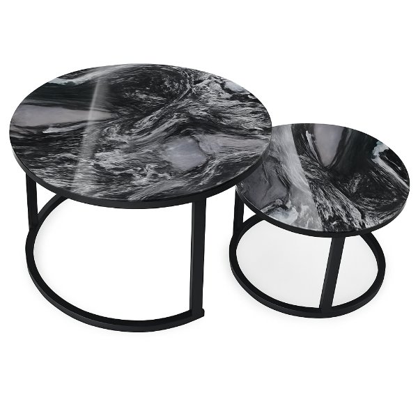 mesa decorativa doble para sala en vidrio templado y estructura metalica negra medidas 70 cm y 50 cm YZ090 - Imagen 3