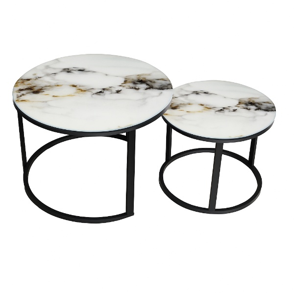 mesa decorativa doble para sala en vidrio templado y estructura metalica negra medidas 70 cm y 50 cm YZ097 - Imagen 2