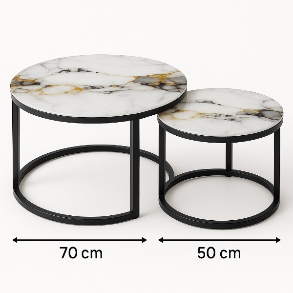 mesa decorativa doble para sala en vidrio templado y estructura metalica negra medidas 70 cm y 50 cm YZ097 - Imagen 3