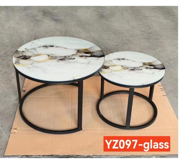 mesa decorativa doble para sala en vidrio templado y estructura metalica negra medidas 70 cm y 50 cm YZ097 - Imagen 4