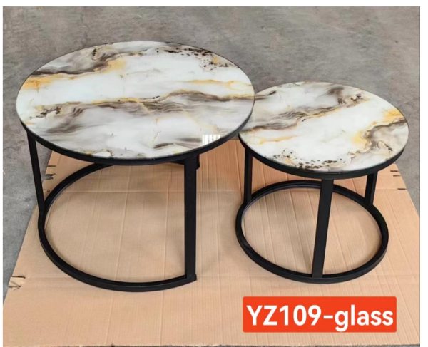 mesa decorativa doble para sala en vidrio templado y estructura metalica negra  medidas 70 cm y 50 cm YZ109 - Imagen 4