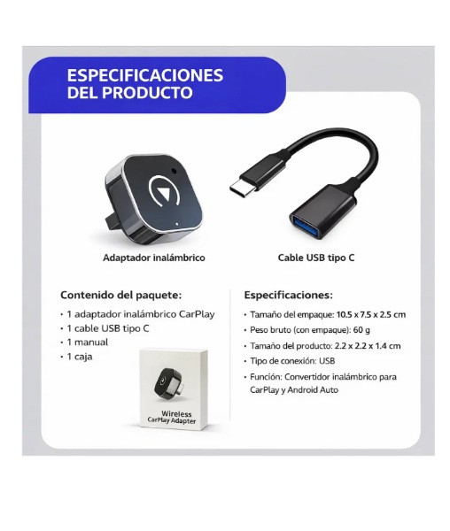 Adaptador Carplay Inalambrico Wireless Pantalla Multimedia Q1A - Imagen 3