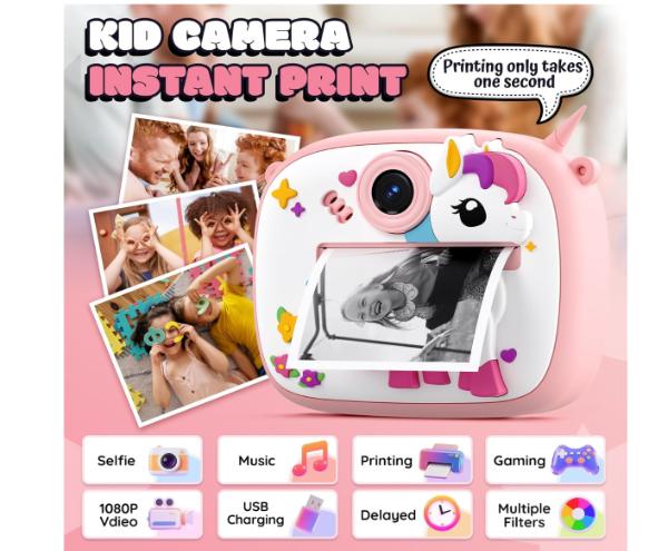 Camara de impresión instantánea para niños con cubierta de silicona de 2.4 pulgadas doble lente 1172-2 rosada    AM-300 - Imagen 2