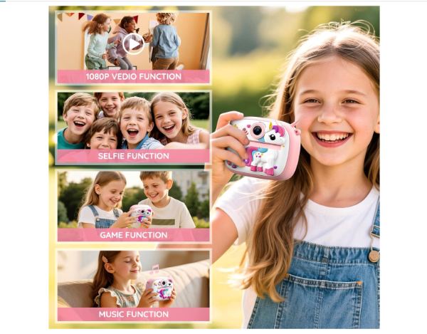 Camara de impresión instantánea para niños con cubierta de silicona de 2.4 pulgadas doble lente 1172-2 rosada    AM-300 - Imagen 3