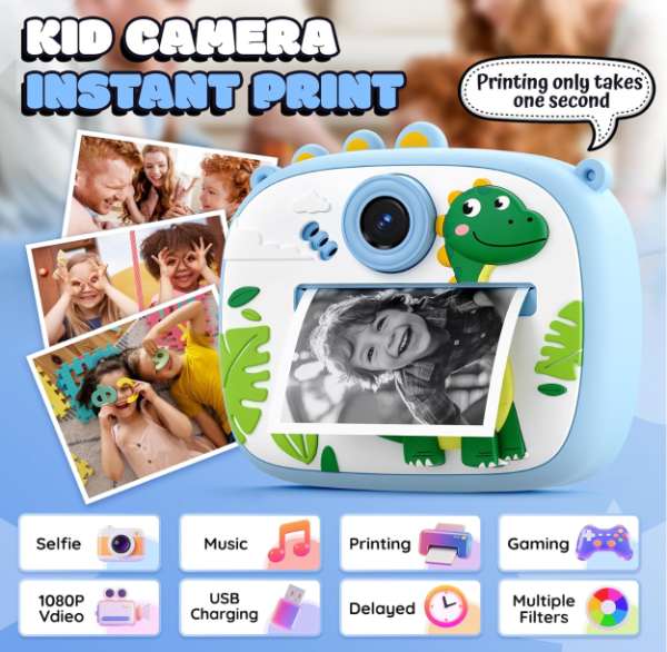 Camara de impresión instantánea para niños con cubierta de silicona de 2.4 pulgadas doble lente 1172-2 rosada    AM-300 - Imagen 7