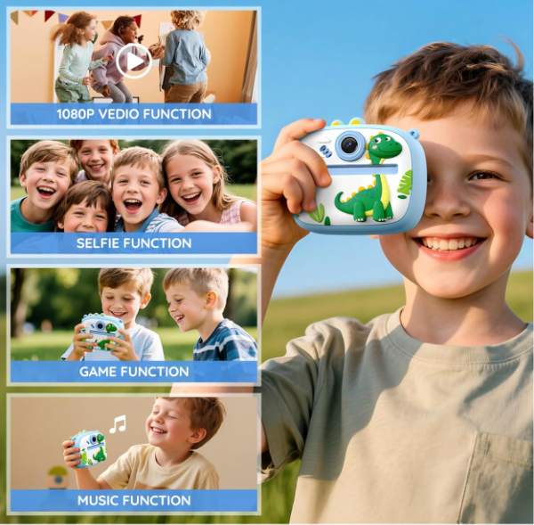 Camara de impresión instantánea para niños con cubierta de silicona de 2.4 pulgadas doble lente 1172-2 rosada    AM-300 - Imagen 8