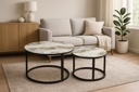 YZ109 - MESA DECORATIVA DOBLE PARA SALA EN VIDRIO TEMPLADO Y ESTRUCTURA METALICA NEGRA MEDIDAS 70 CM Y 50 CM