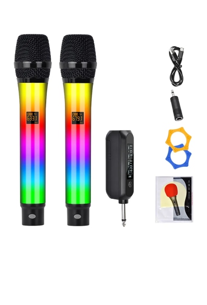 WX-82 - MICROFONO KORAOKE INALAMBRICO RECARGABLE DE 2,4G CON LUZ RGB