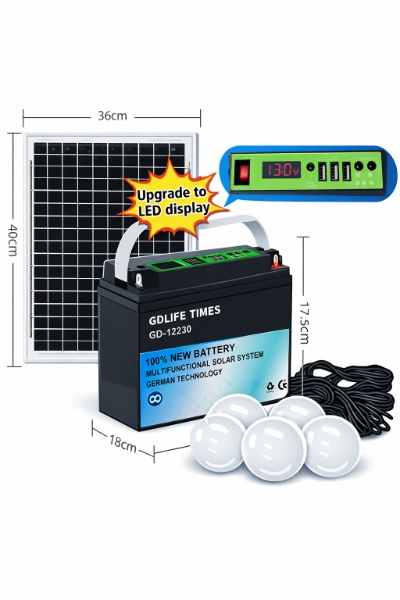 GD-12230 - BATERIA 12V RECARGABLE SOLAR 3 BOMBILLOS PANEL