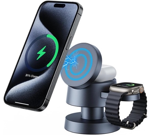 [RE-4 IN] Estación de carga 4 en 1 Cargador inalámbrico de 15 W con lámpara de hongo compatible con iPhone 12-16 Series, Apple Watches, Apple Earphones RE-4 IN